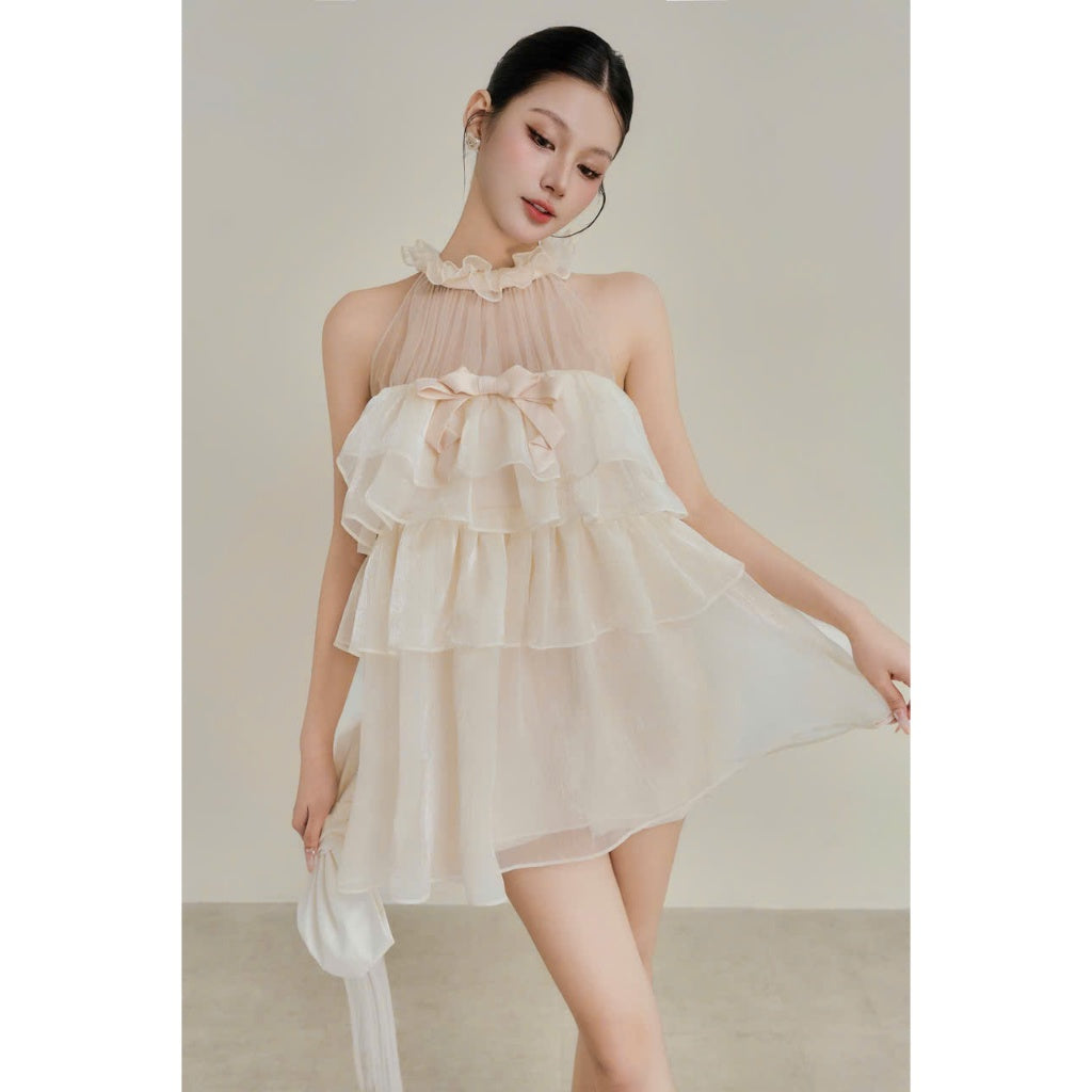 Colin Sleeveless Round-Neck Layered Top With Mesh Detail