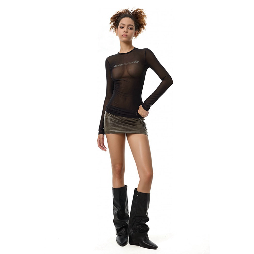 Kish Fitted Mesh Long-Sleeve Top