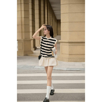 Colin Sleeveless Striped Ribbed Tee With Front Buttons (Pre-order)