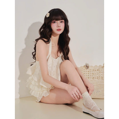 Colin Lace Halter Top With Ruffled Hem