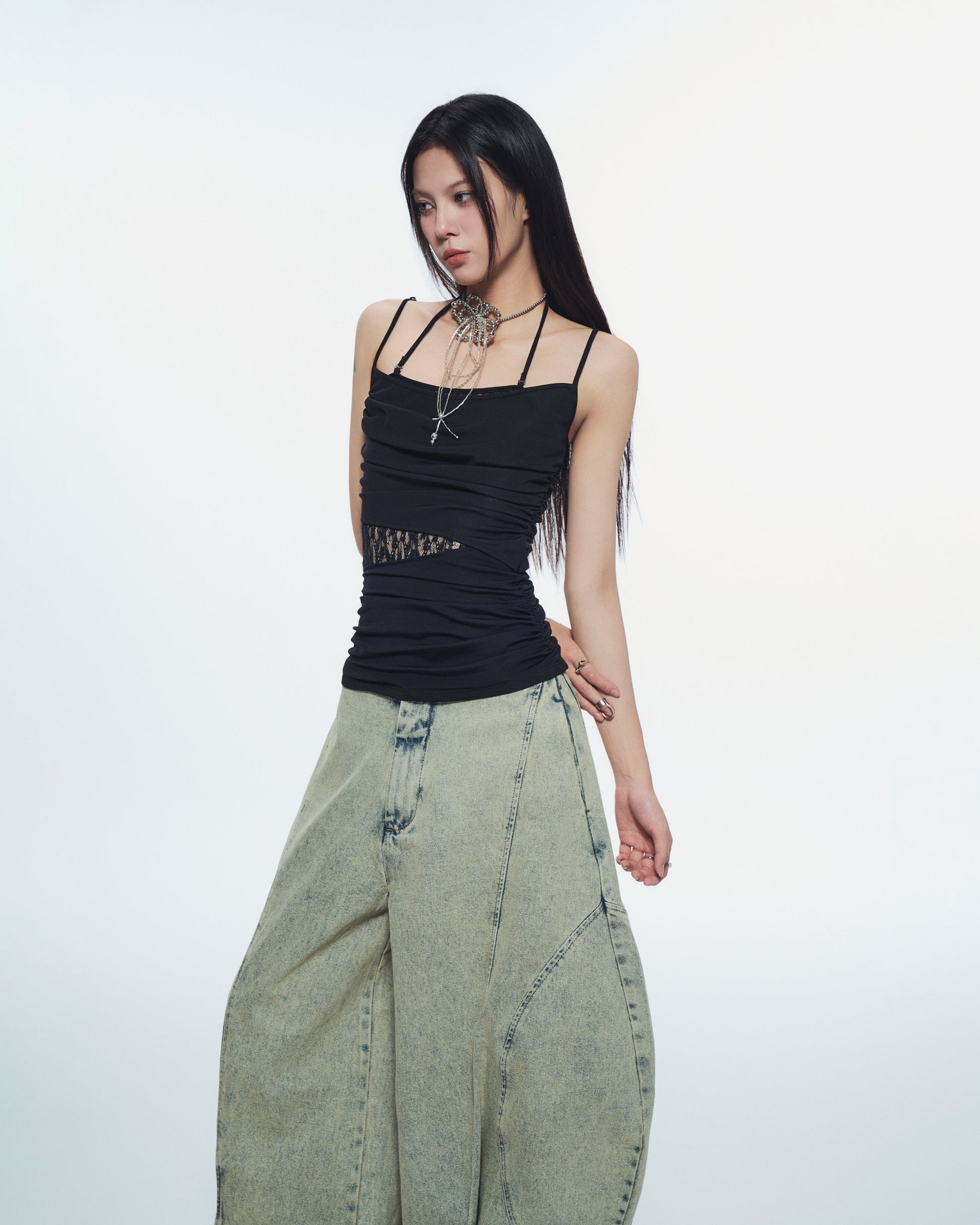 Bunny Hill Aysel Lace Panel Top (Black) (Pre-order) - Em Clothing