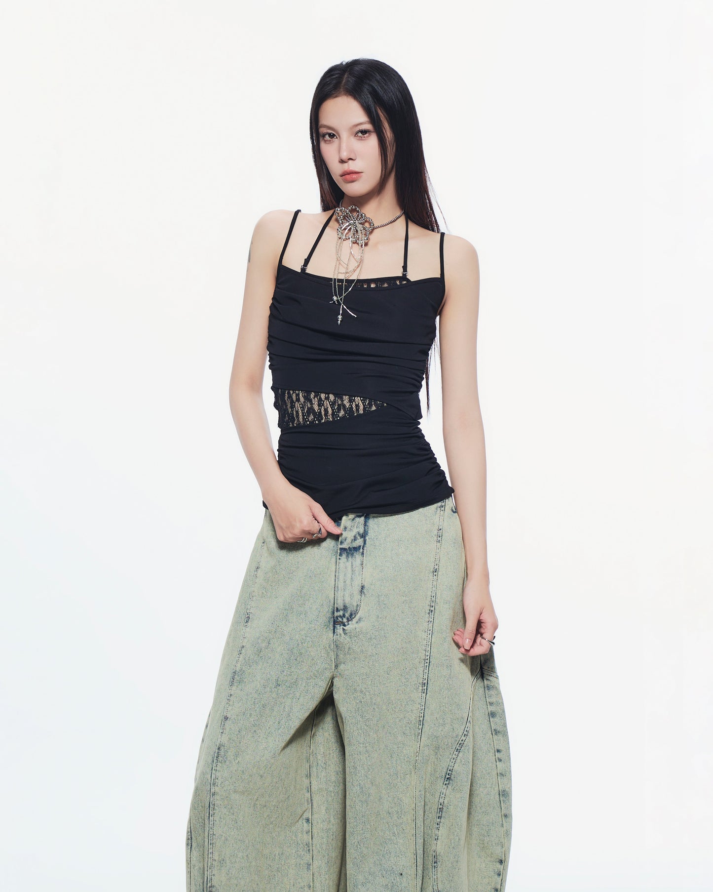 Bunny Hill Aysel Lace Panel Top (Black) (Pre-order) - Em Clothing