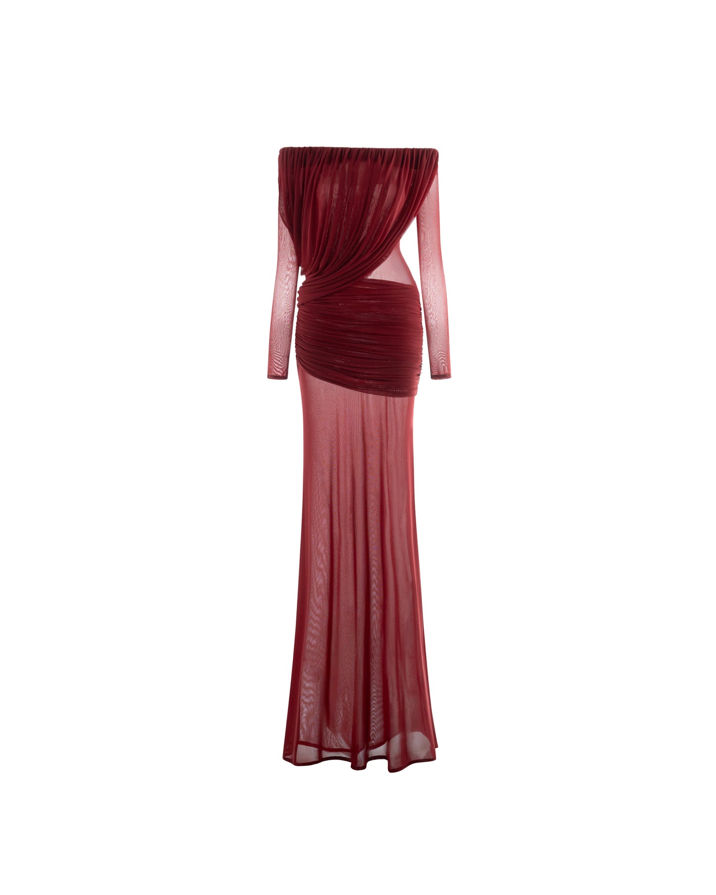 Mollynista Off-Shoulder Draped Mesh Dress