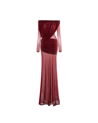 Mollynista Off-Shoulder Draped Mesh Dress