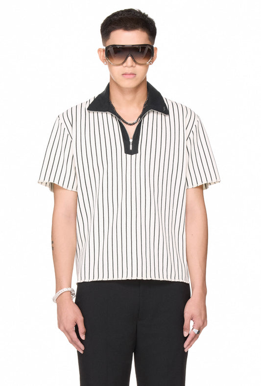 The Beuter Half Zip Striped Polo - White