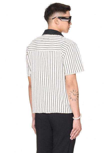 The Beuter Half Zip Striped Polo - White