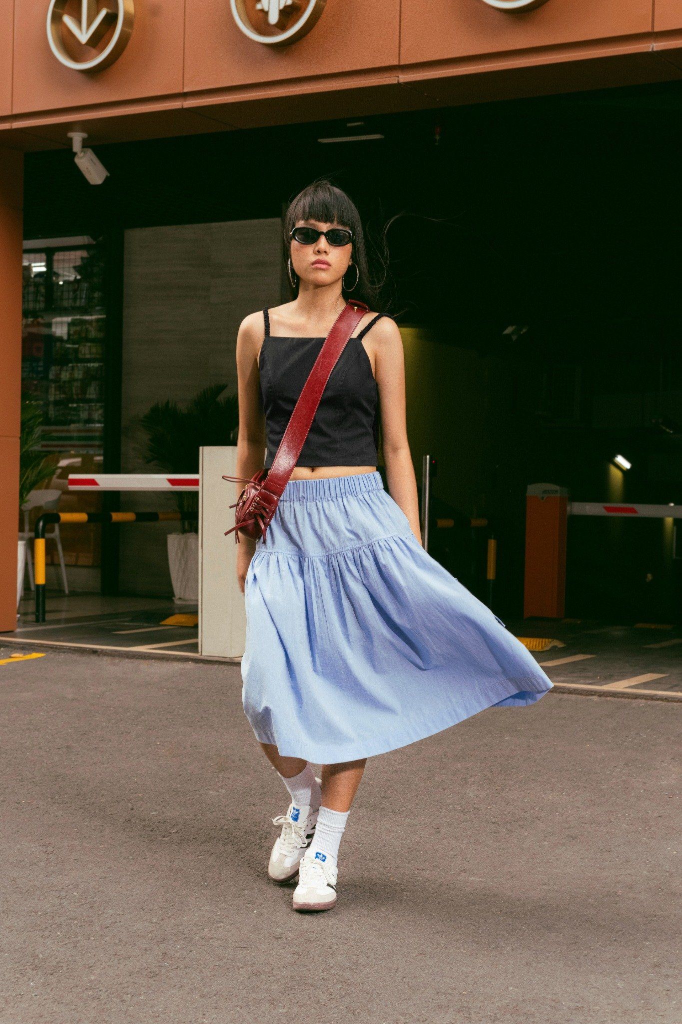 Libe Baby Blue Mid Length Pockets Skirt (Pre-order)