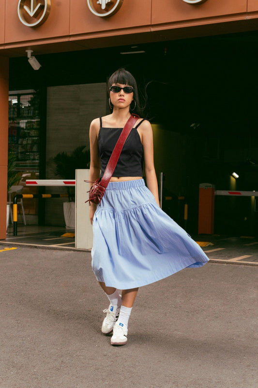 Libe Baby Blue Mid Length Pockets Skirt (Pre-order)