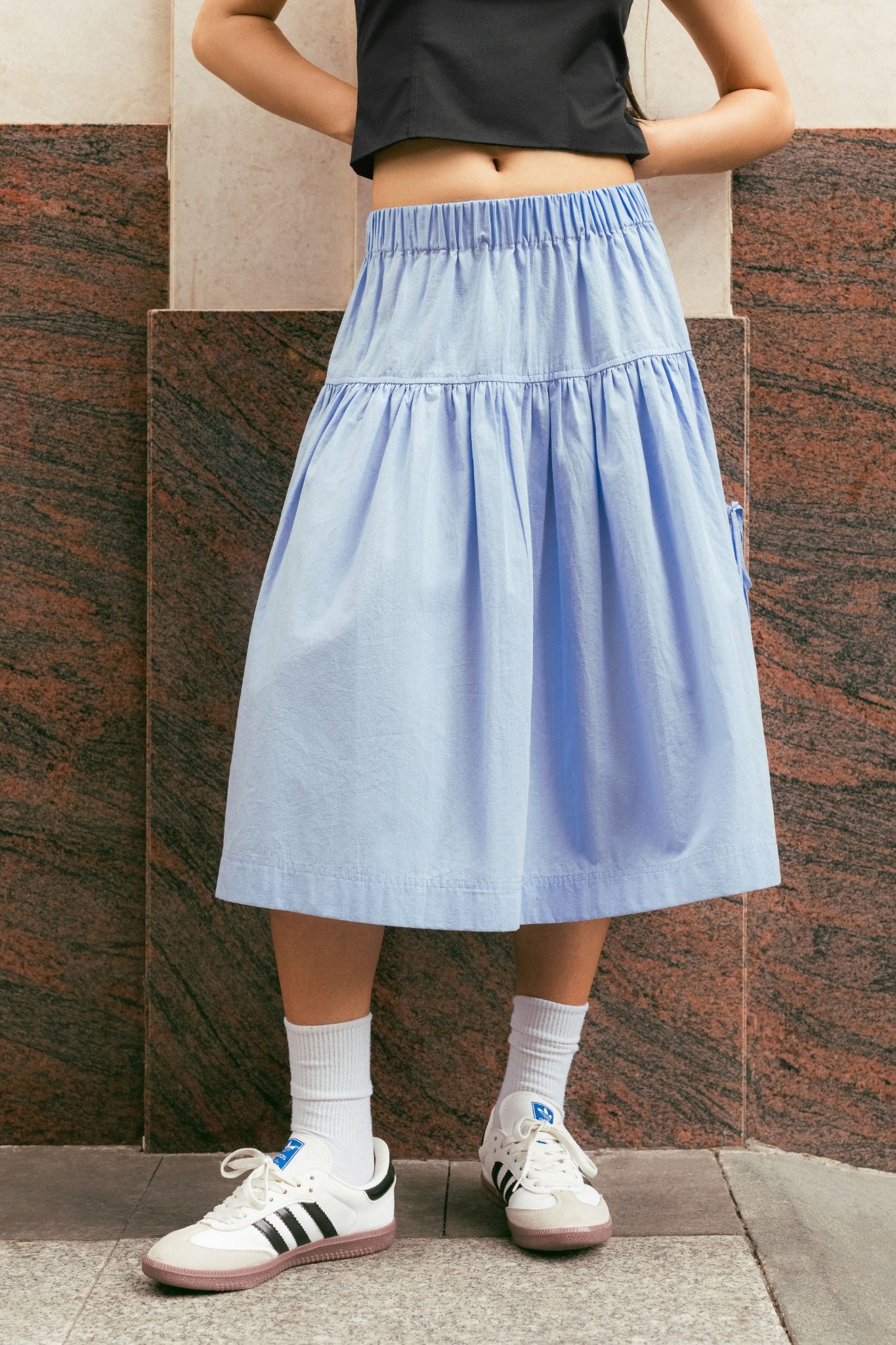 Libe Baby Blue Mid Length Pockets Skirt (Pre-order)