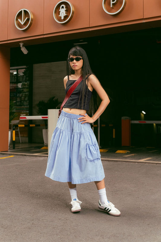 Libe Baby Blue Mid Length Pockets Skirt (Pre-order)
