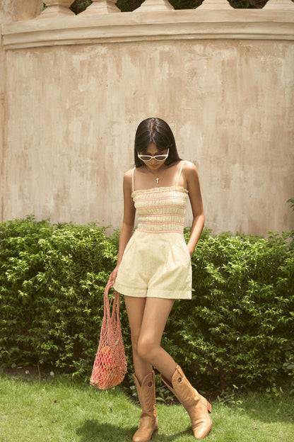 Libe Baby Yellow Strappy Smock Mini Jumpsuit (Pre-order)