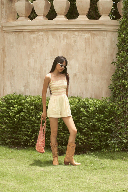 Libe Baby Yellow Strappy Smock Mini Jumpsuit (Pre-order)