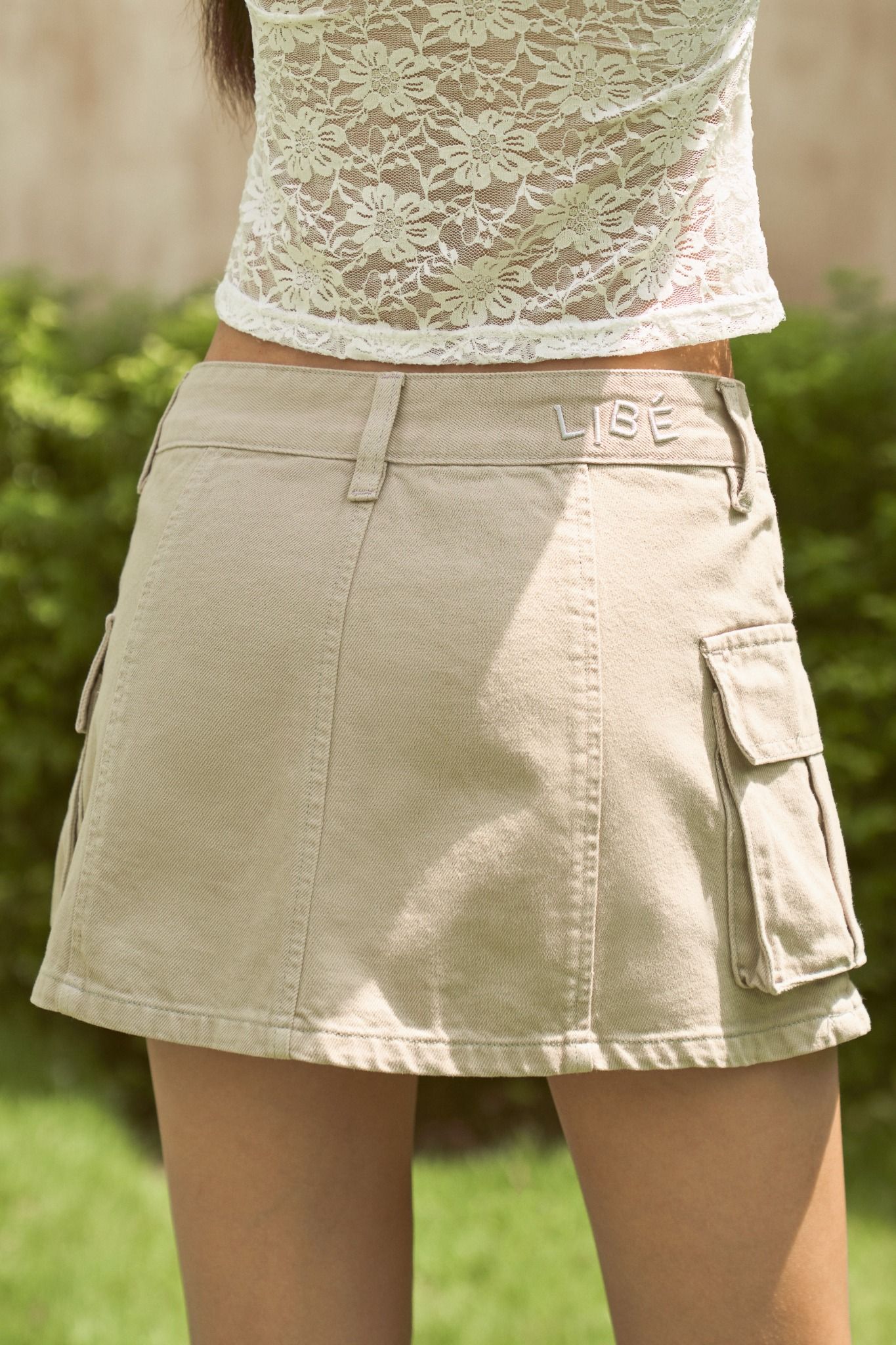 Libe Beige Cargo Mini Skirt (Pre-order)