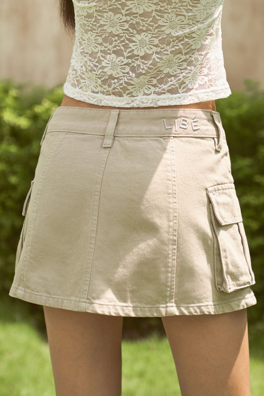 Libe Beige Cargo Mini Skirt (Pre-order)