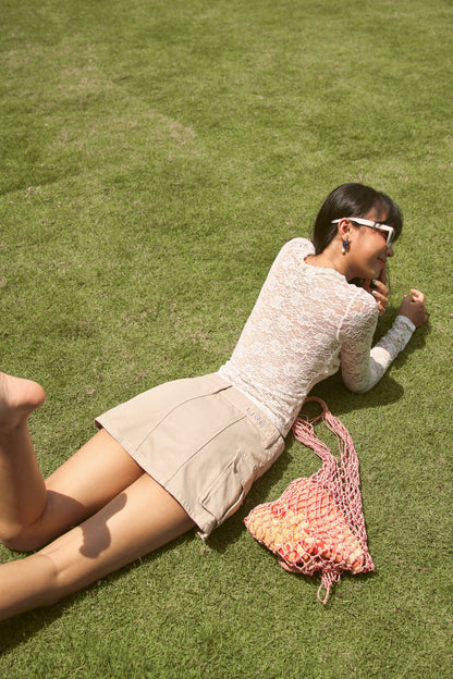 Libe Beige Cargo Mini Skirt (Pre-order)