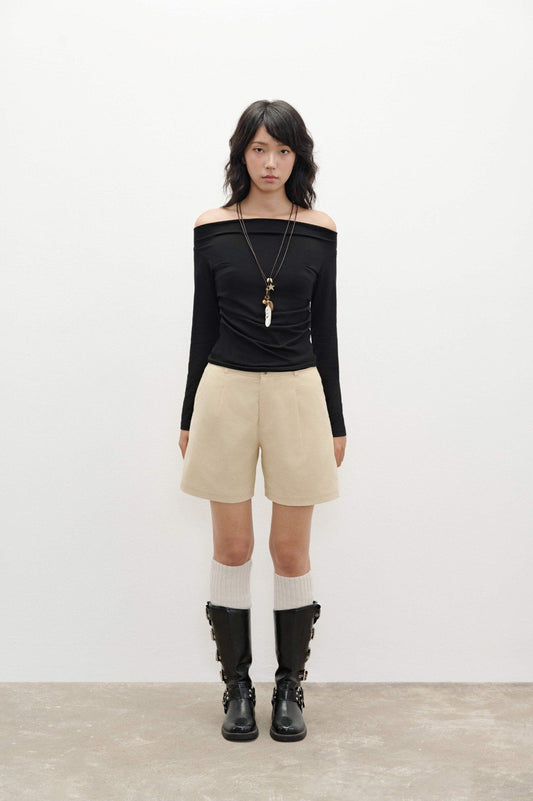 Libe Beige Corduroy Bermuda Shorts (Pre-order)