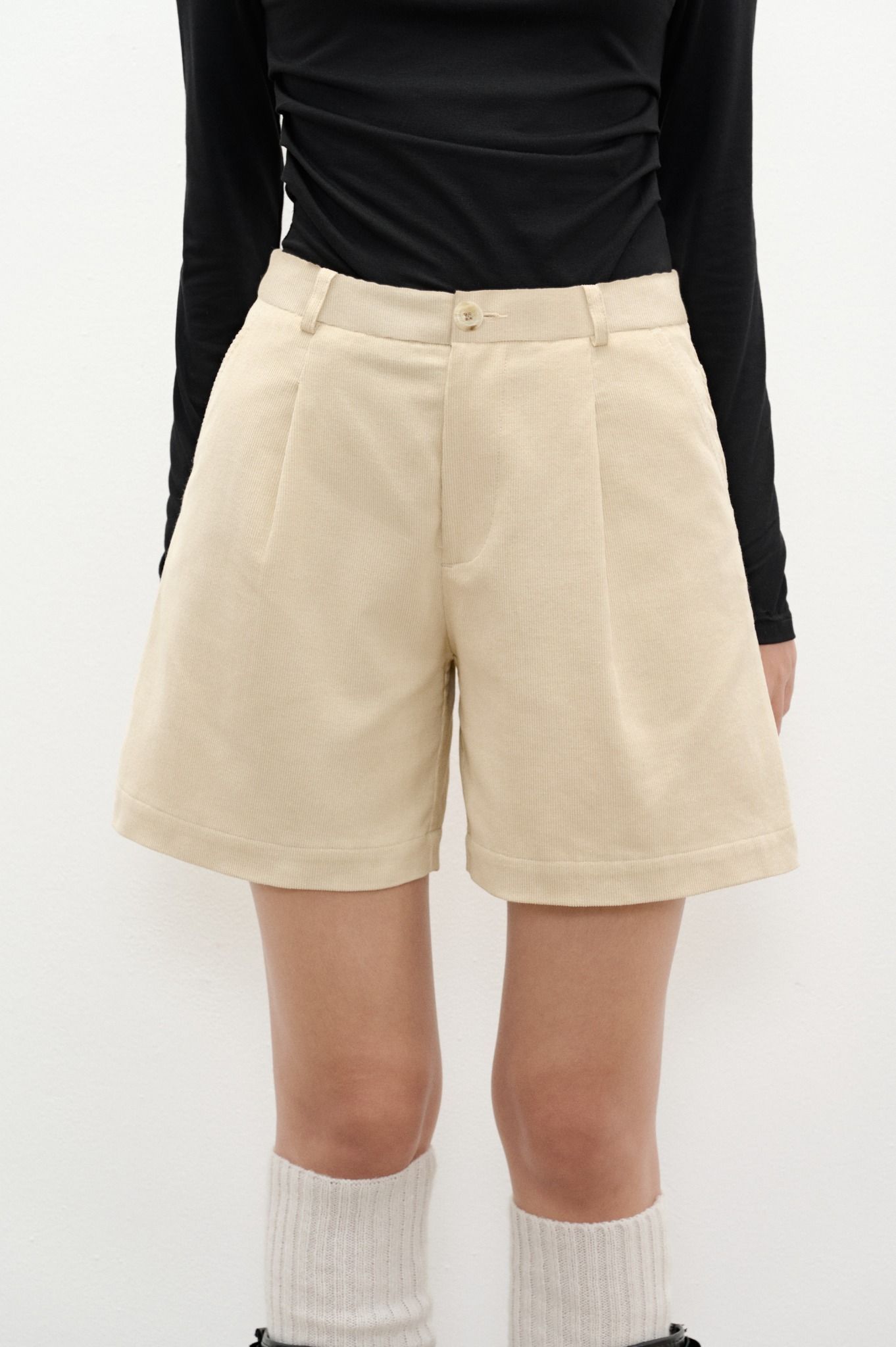 Libe Beige Corduroy Bermuda Shorts (Pre-order)