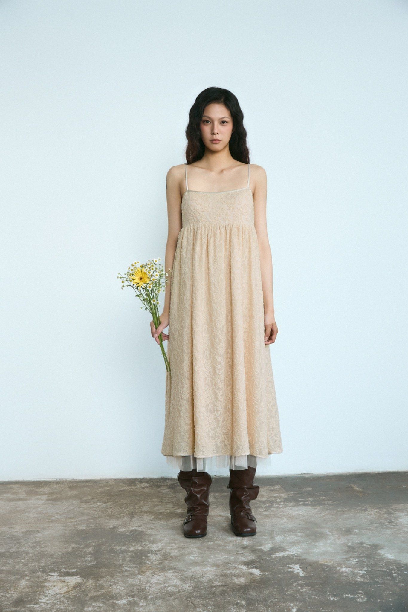 Libe Beige Lace Midi Dress (Pre-order)