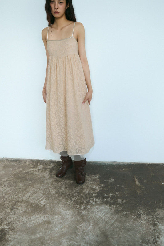 Libe Beige Lace Midi Dress (Pre-order)
