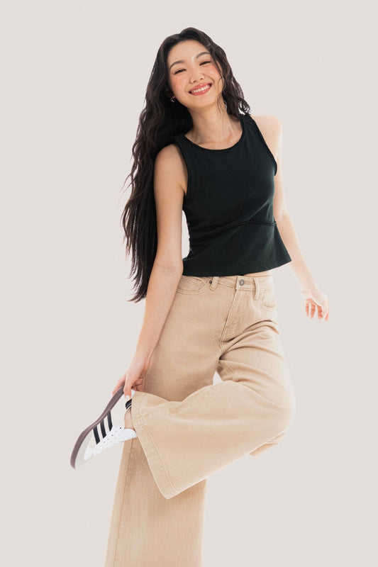 Libe Beige Wide Leg Jeans (Pre-order)