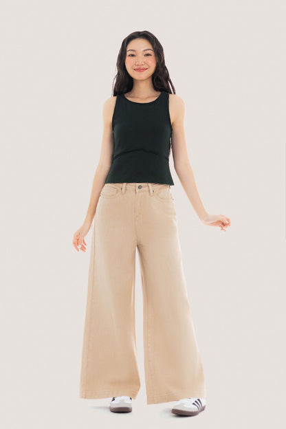 Libe Beige Wide Leg Jeans (Pre-order)
