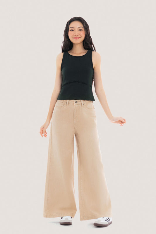 Libe Beige Wide Leg Jeans (Pre-order)