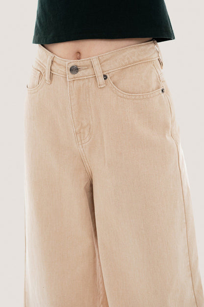 Libe Beige Wide Leg Jeans (Pre-order)