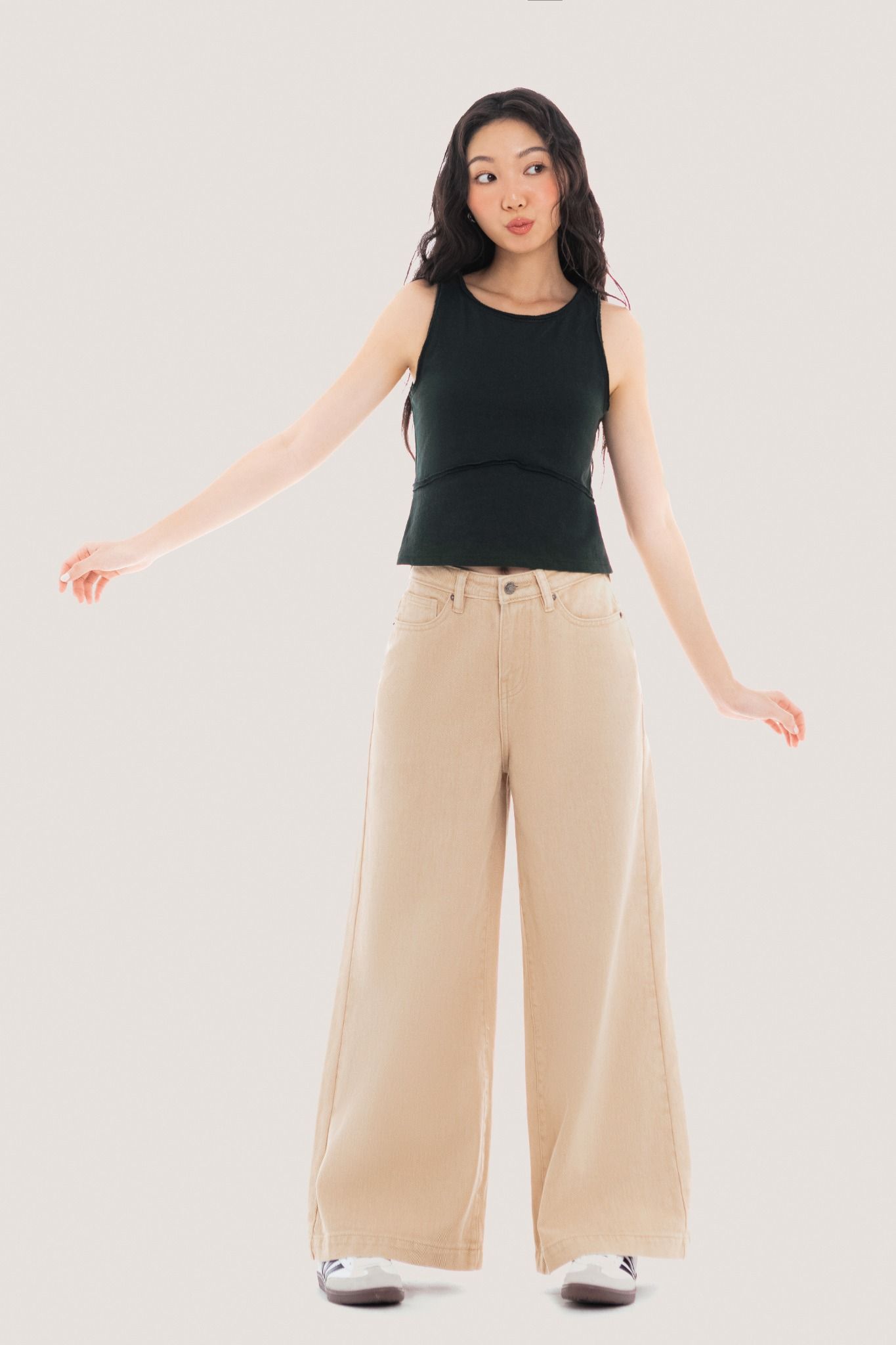 Libe Beige Wide Leg Jeans (Pre-order)