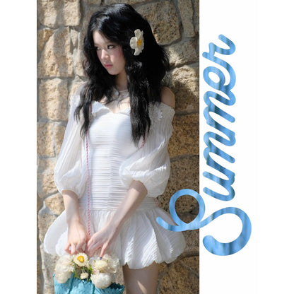 Aguja Belinda White Off-Shoulder Bubble Dress (Pre-order)