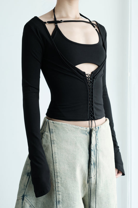Bunny Hill Bisou Long Sleeve Top (Black) (Pre-order) - Em Clothing