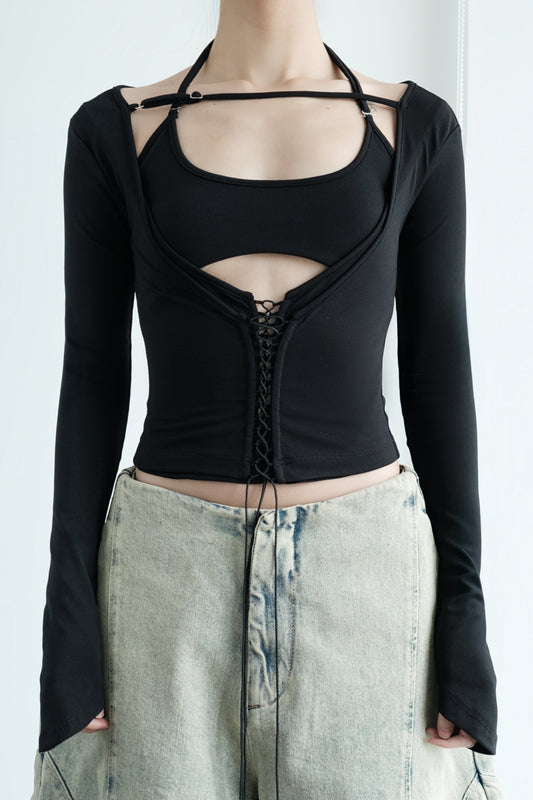 Bunny Hill Bisou Long Sleeve Top (Black) (Pre-order) - Em Clothing