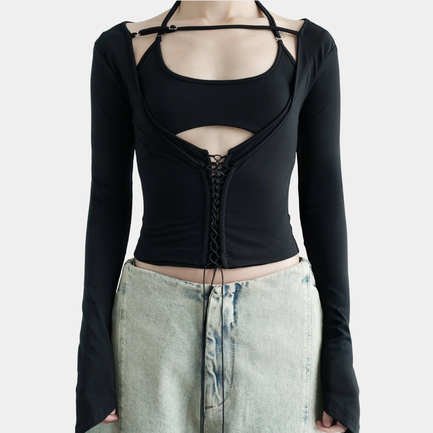 Bunny Hill Bisou Long Sleeve Top (Black) (Pre-order) - Em Clothing