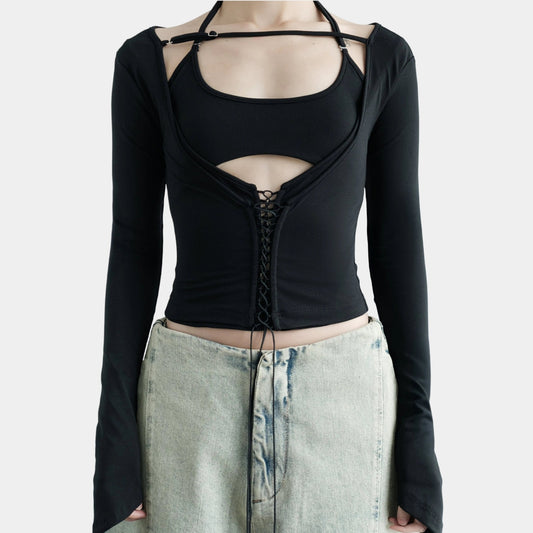 Bunny Hill Bisou Long Sleeve Top (Black) (Pre-order) - Em Clothing