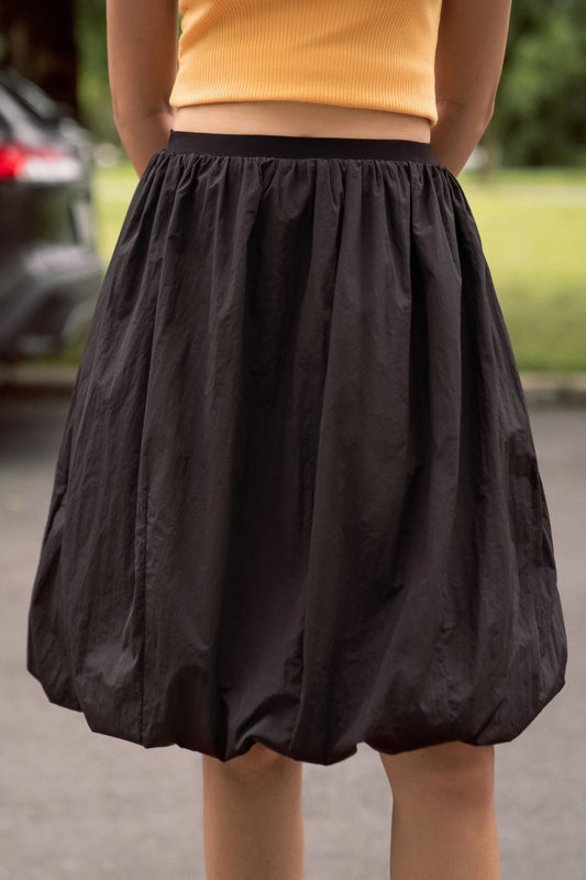 Libe Black Bubble Low Waist Parachute Mid-Length Skirt (Pre-order)