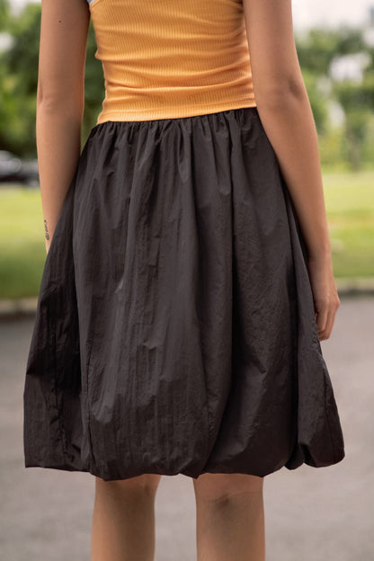 Libe Black Bubble Low Waist Parachute Mid-Length Skirt (Pre-order)