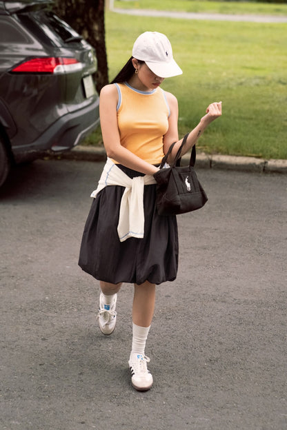 Libe Black Bubble Low Waist Parachute Mid-Length Skirt (Pre-order)
