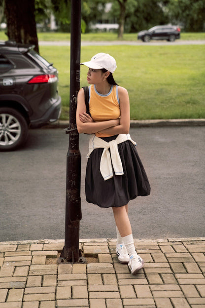 Libe Black Bubble Low Waist Parachute Mid-Length Skirt (Pre-order)