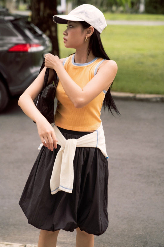 Libe Black Bubble Low Waist Parachute Mid-Length Skirt (Pre-order)