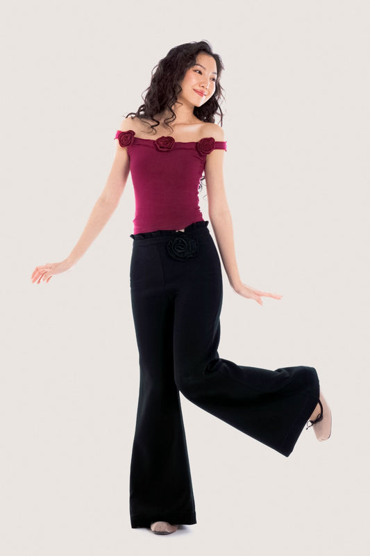 Libe Black Floral Embellished Flared Trousers (Pre-order)