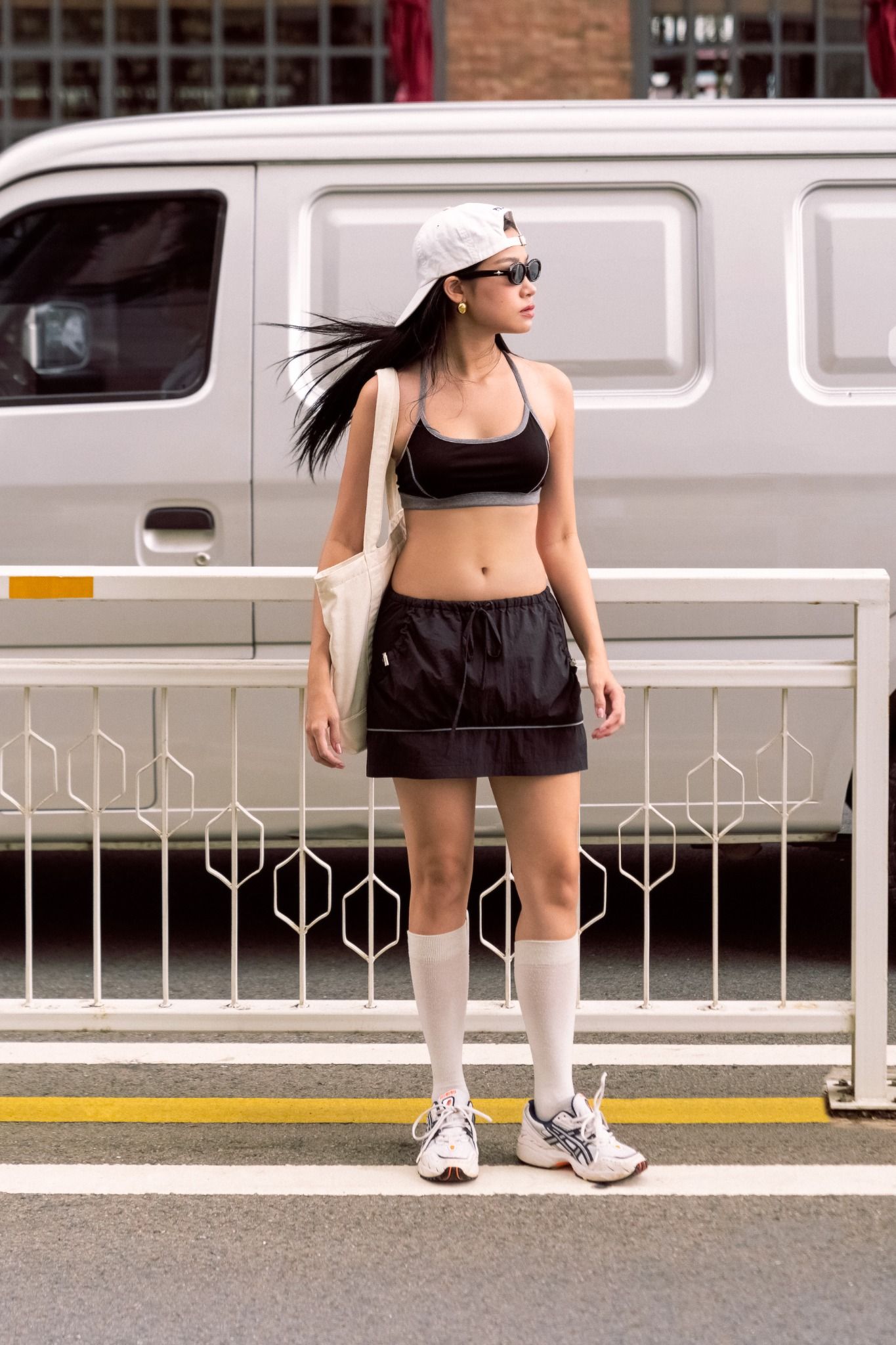 Libe Black Low Waist Parachute Mini Skirt (Pre-order)