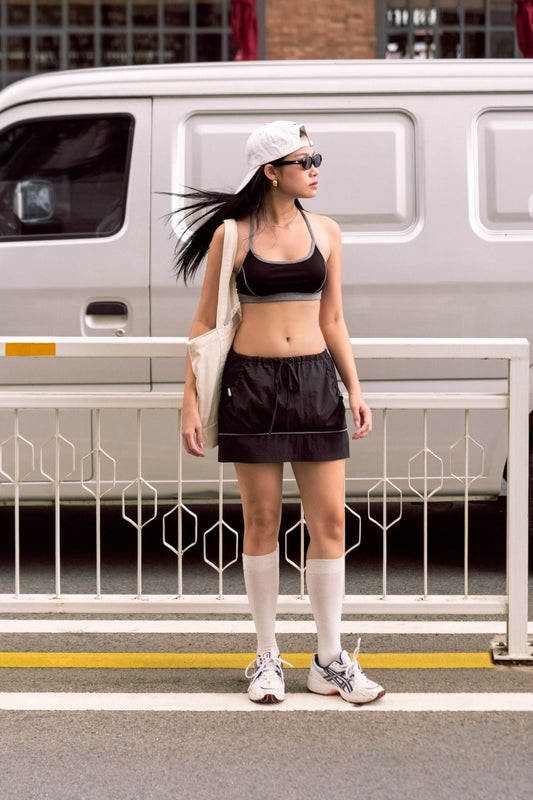 Libe Black Low Waist Parachute Mini Skirt (Pre-order)