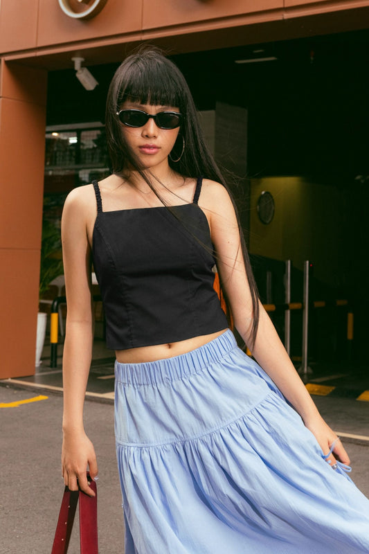 Libe Black Openback Cross Strappy Top (Pre-order)