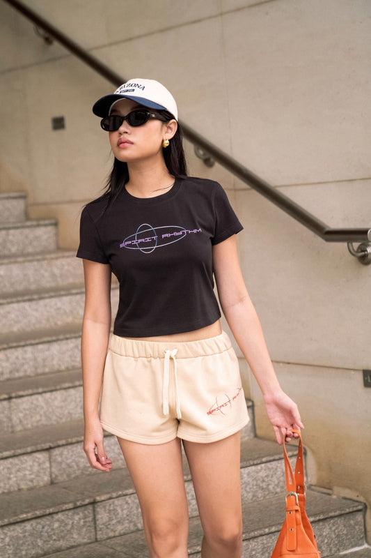Libe Black Printed Fitted Baby Tee (Pre-order)