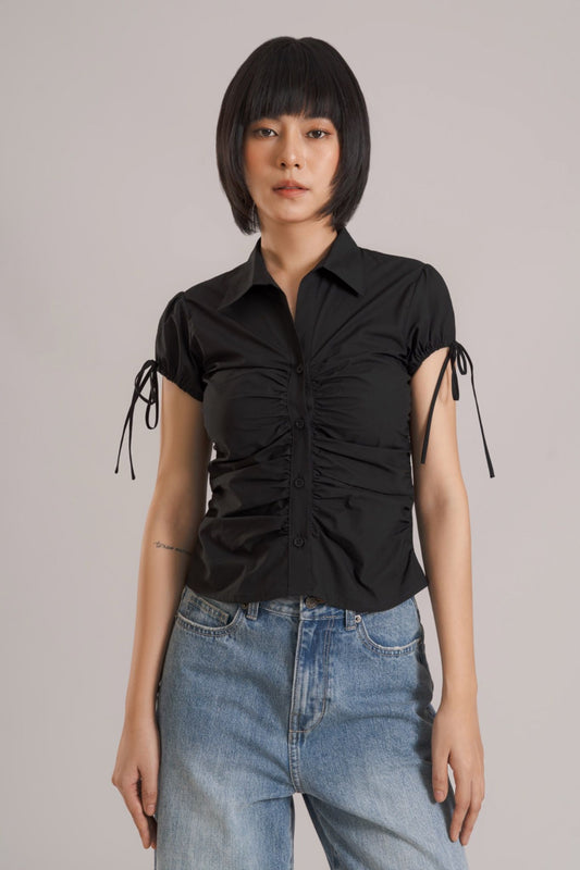 Libe Black Ruched Shirt (Pre-order)