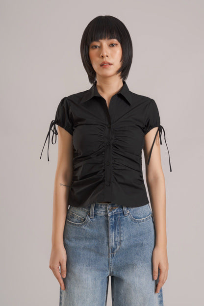 Libe Black Ruched Shirt (Pre-order)