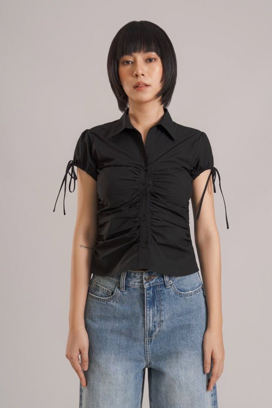 Libe Black Ruched Shirt (Pre-order)