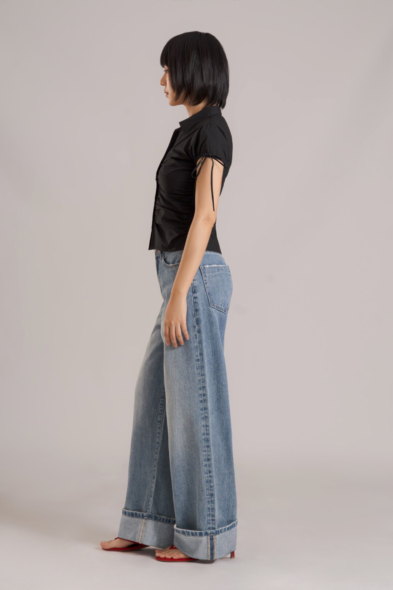 Libe Black Ruched Shirt (Pre-order)