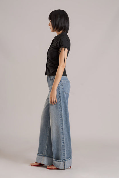 Libe Black Ruched Shirt (Pre-order)