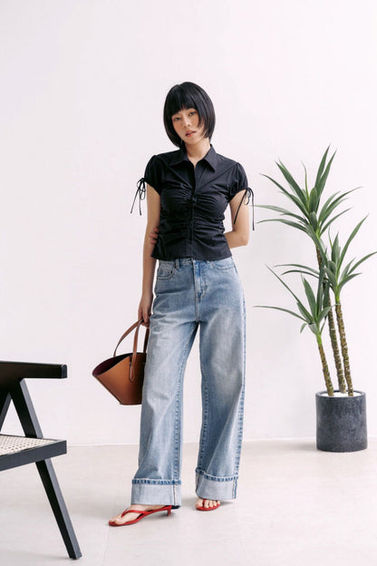 Libe Black Ruched Shirt (Pre-order)