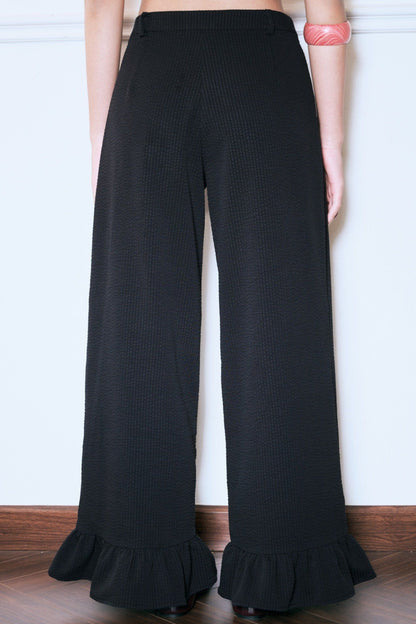 Libe Black Ruffle Hem Trousers (Pre-order)